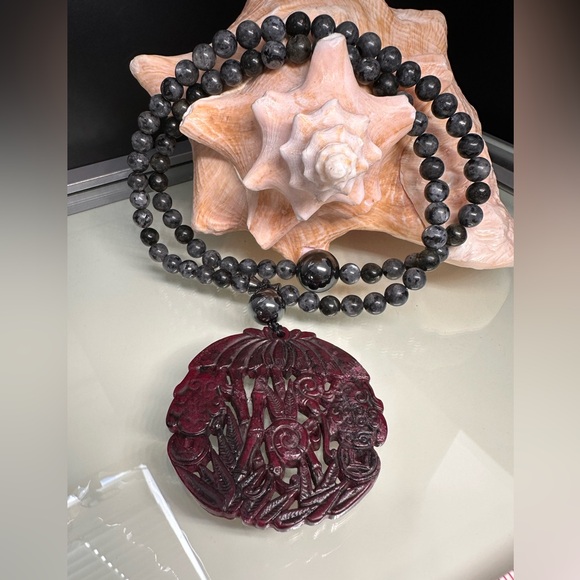 LABRADORITE + HEMATITE NATURAL STONES NECKLACE - Picture 9 of 16